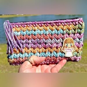 New Handmade Crochet Annabelle 9"x4.5" Clutch Makeup Bag Gift Horror Doll